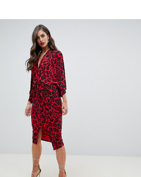 Robe droite imprimée léopard rouge