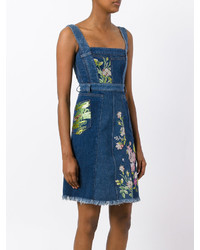 Robe en denim brodée bleu marine Alexander McQueen