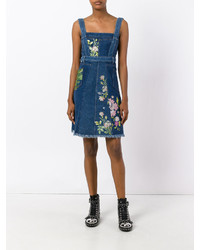 Robe en denim brodée bleu marine Alexander McQueen