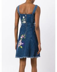 Robe en denim brodée bleu marine Alexander McQueen