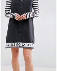 Robe en denim brodée noire Asos