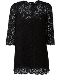 Robe en dentelle à fleurs noire Dolce & Gabbana