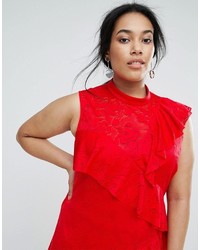 Robe en dentelle à volants rouge Asos