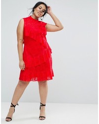 Robe en dentelle à volants rouge Asos