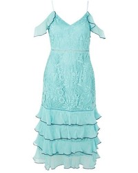 Robe en dentelle à volants turquoise