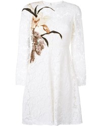 Robe en dentelle imprimée blanche Valentino