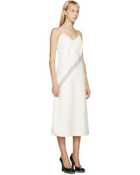 Robe en laine à rayures horizontales blanche Jil Sander