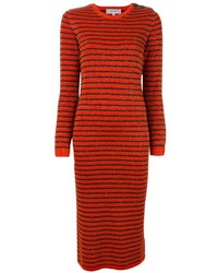 Robe en laine à rayures horizontales rouge