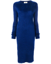 Robe en laine fendue bleu marine