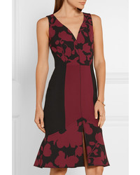 Robe en laine imprimée noire Oscar de la Renta