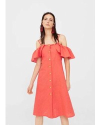 Robe en lin à volants rouge