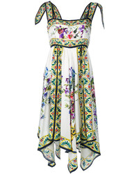 Robe en soie à fleurs blanche Dolce & Gabbana