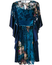 Robe en soie à fleurs bleu marine Alberta Ferretti