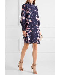 Robe en soie à fleurs bleu marine Erdem