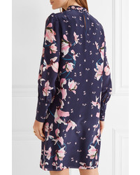 Robe en soie à fleurs bleu marine Erdem