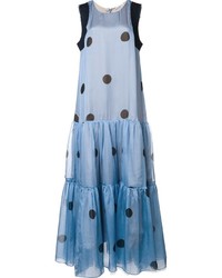 Robe en soie á pois bleu clair