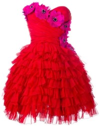 Robe en soie à volants rouge Dolce & Gabbana