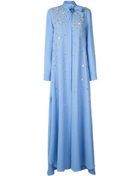 Robe en soie brodée bleu clair