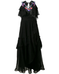 Robe en soie brodée noire Alberta Ferretti