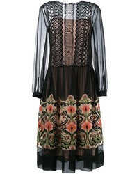 Robe en soie brodée noire Alberta Ferretti