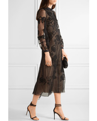 Robe en soie brodée noire Erdem