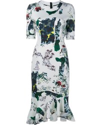 Robe en soie imprimée blanche Erdem