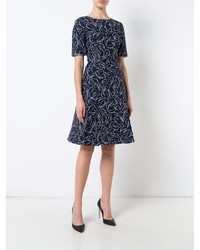 Robe en soie imprimée bleu marine Oscar de la Renta