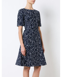 Robe en soie imprimée bleu marine Oscar de la Renta