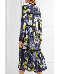 Robe en soie imprimée bleu marine Erdem