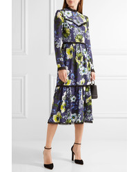 Robe en soie imprimée bleu marine Erdem