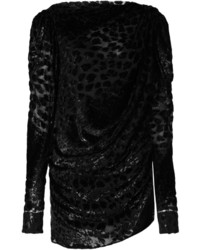 Robe en soie imprimée léopard noire Saint Laurent
