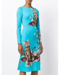 Robe en soie imprimée turquoise Dolce & Gabbana