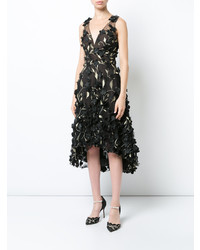 Robe évasée à fleurs noire Marchesa Notte