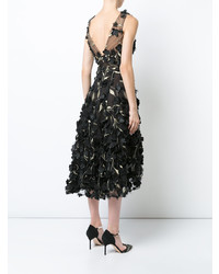 Robe évasée à fleurs noire Marchesa Notte