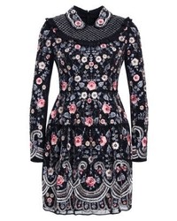 Robe évasée à fleurs noire Needle & Thread