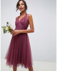 Robe évasée de tulle bordeaux