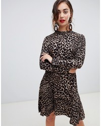 Robe évasée imprimée léopard marron Warehouse