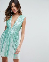 Robe évasée pailletée vert menthe