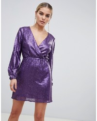 Robe évasée pailletée violette