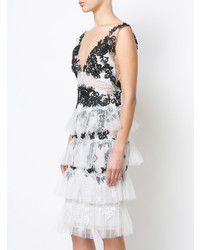 Robe fourreau en dentelle blanche et noire Marchesa Notte