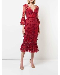 Robe fourreau en dentelle rouge Marchesa Notte