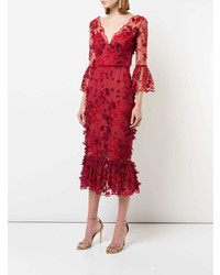 Robe fourreau en dentelle rouge Marchesa Notte