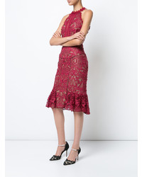 Robe fourreau en dentelle rouge Marchesa Notte