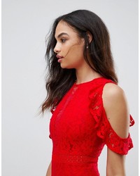 Robe fourreau en dentelle rouge