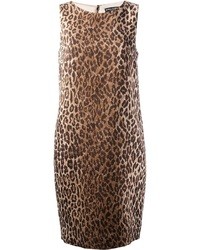 Robe fourreau en laine imprimée léopard marron clair Dolce & Gabbana
