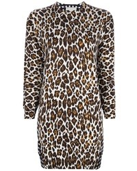 Robe fourreau en laine imprimée léopard marron clair Stella McCartney