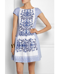 Robe fourreau imprimée blanc et bleu Collette Dinnigan