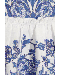 Robe fourreau imprimée blanc et bleu Collette Dinnigan