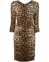 Robe fourreau imprimée léopard marron Dolce & Gabbana