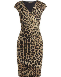 Robe fourreau imprimée léopard marron Roberto Cavalli